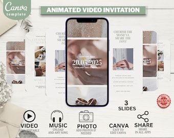 Animated Wedding Save the Date Video Template: Editable Canva Invitation (Instant Download)