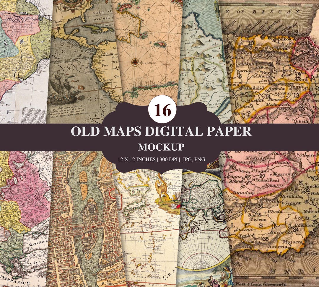 Vintage World Map Digital Paper Pack: Antique Scrapbook Backgrounds ...