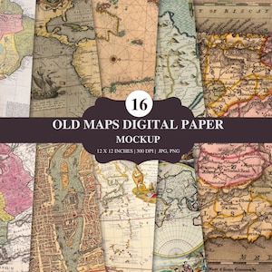 Paquete de papel digital de mapas antiguos / Fondos de mapas del mundo vintage / Papel de mapas antiguos / Páginas para álbumes de recortes y diarios basura / Descarga instantánea