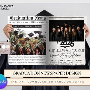 The Graduation Times Newspaper Template – Editable Canva Printable – Senior Year Recap – Class of 2025 Grad Announcement Keepsake