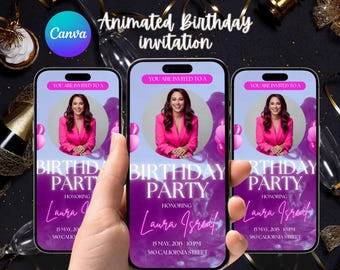Animated Birthday Invitation: Editable Canva Video (MP4 Download)