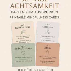 30 Tage Achtsamkeit Karten zum Ausdrucken | Printable Mindfulness Cards DE/EN | Selbstfürsorge & Selfcare Journal Geschenk