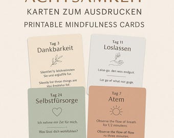 30 Days of Mindfulness Cards to Print | Printable Mindfulness Cards DE/EN | Self-care & Self-care Journal Gift