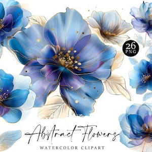 26 clipart de flores diversas, impressão de flores, clipart de aquarela para impressão, PNG/JPGs de alta qualidade, download digital, artesanato em papel, diários de sucata