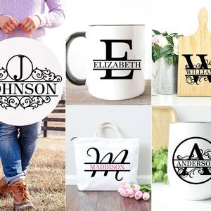 Monogram SVG-bundel splitsen gesplitste letters PNG fancy alfabet cirkel monogram lettertype familienaam monogram gesneden bestanden voor Cricut digitale download afbeelding 3