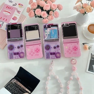 Niedliche Gaming Cartoon Handyhülle für Samsung Galaxy Z Flip 6 5 4 3 - Crystal PC Back Cover für ZFlip5 ZFlip6