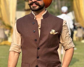 Chaqueta Nehru para hombre: lujoso estilo modi de lana de tweed para ropa étnica india formal masculina