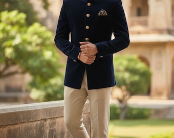 Traje Jodhpuri de boda indio hecho a mano: abrigo Bandhgala para hombre, traje de diseñador rojo liso