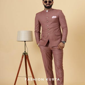Pich Color Jodhpuri Suit: Traditional Wedding Party Wear 2-Piece Set