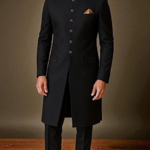 Herr Sherwani-outfit Bröllopsklänning av god kvalitet, plusstorlek, långärmad, indiskt bröllop