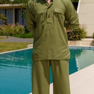 men’s Linen kurta Pants, Mans button up, Mans Clothing, red
