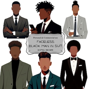 10 Faceless Black Man in Suit Clipart Bundle, Professional Male PNG, Minimalist Gentleman Illustration, Business, Branding, Invitations