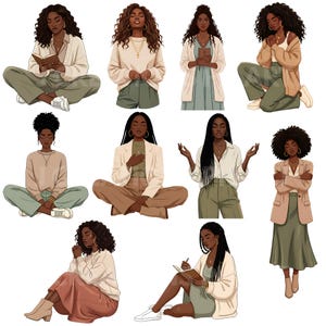 Black Woman Christian Clipart Bundle, Faith Healing Quotes PNG, Mental Health Affirmation, Bible Study Printable, Afro Girl Digital Download image 3