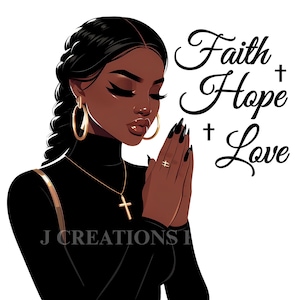 10 Praying Woman Clipart Bundle, Stylish Black Woman of Faith PNG, Christian Prayer Sublimation, Fashionable Afro Woman, Spiritual Digital