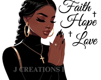 10 Praying Woman Clipart Bundle, Stylish Black Woman of Faith PNG, Christian Prayer Sublimation, Fashionable Afro Woman, Spiritual Digital