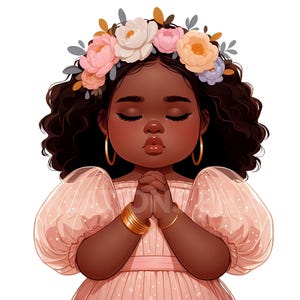 10 Afro Chubby Little Girl Praying Clipart, Praying Child PNG, Praying Kids Journal, Christian Digital Download, Faith Spiritual Sublimation