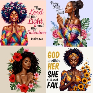 African American Praying Woman Clipart, Christian PNG, Faith Quotes Sublimation, Religious Black Girl Art, Bible Verse Spiritual Printable