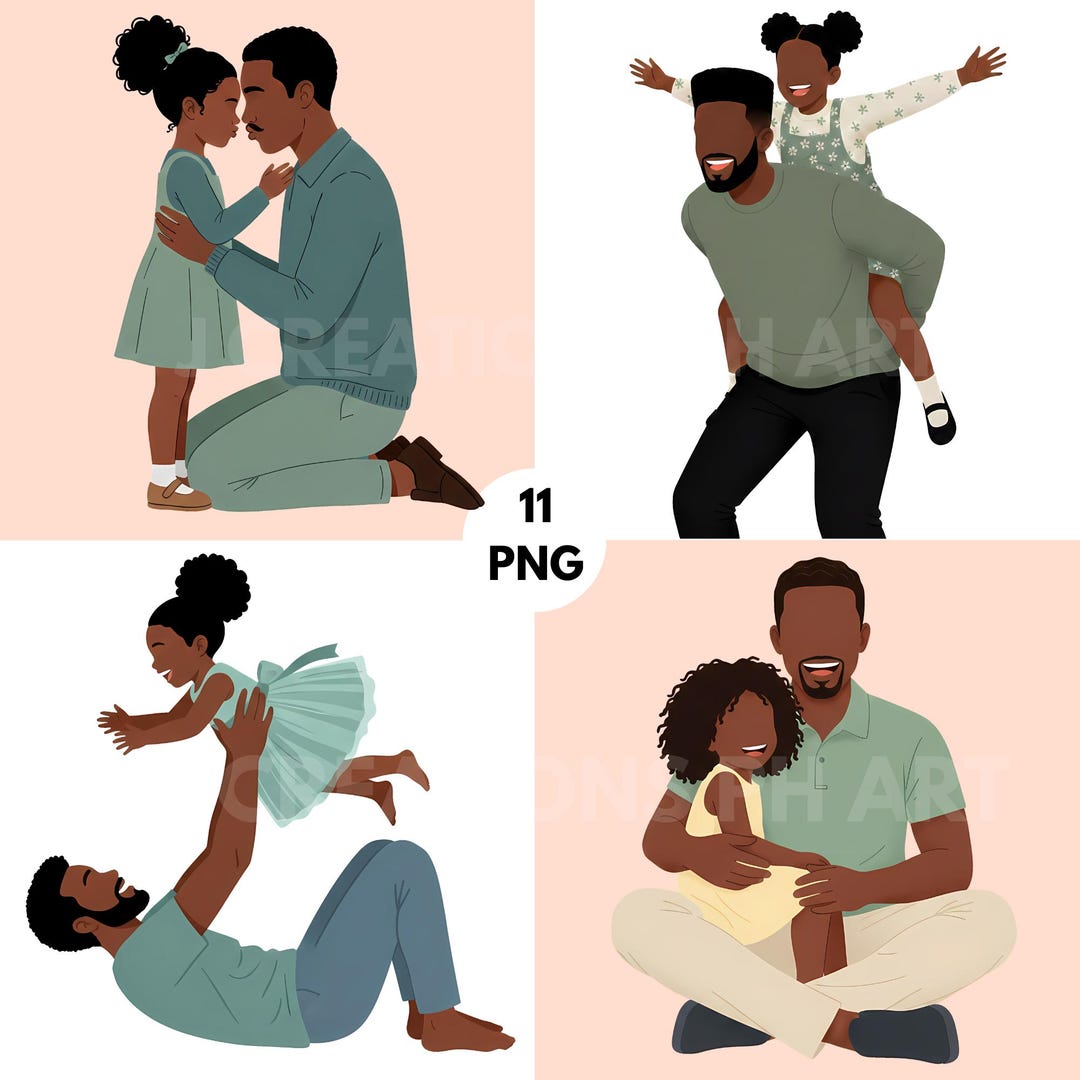Black Father and Daughter Clipart Bundle, Faceless Family PNG, Dad and ...