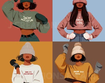 Winter Sweater Girl Clipart Bundle, Cozy Fashion Woman PNG  (Digital Download)