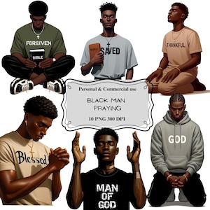Praying Black Man Clipart: Christian Faith PNG Bundle