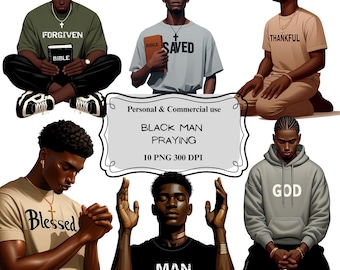 Praying Black Man Clipart: Christian Faith PNG Bundle