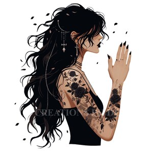 1 Clipart di donna tatuata che prega, PNG di ragazza nera, ragazza nella fede, ragazza che prega, planner di donna che prega, digitale cristiano, ragazza con tatuaggio