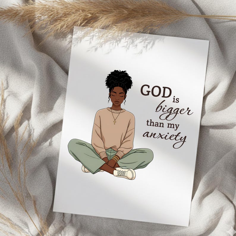 Black Woman Christian Clipart Bundle, Faith Healing Quotes PNG, Mental Health Affirmation, Bible Study Printable, Afro Girl Digital Download image 10
