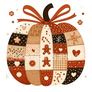 Gingerbread Patchwork Pumpkin Clipart, Cute Cozy Fall Digital Download, Autumn Pumpkin PNG, Thanksgiving Sublimation, Rustic Pumpkin Crafts