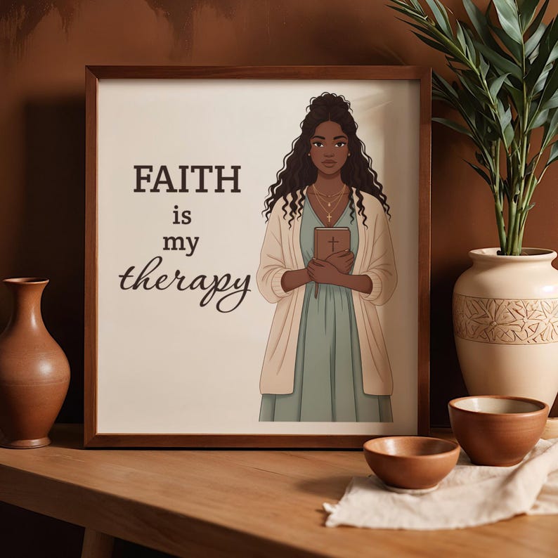 Black Woman Christian Clipart Bundle, Faith Healing Quotes PNG, Mental Health Affirmation, Bible Study Printable, Afro Girl Digital Download image 9