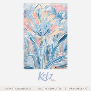 Coastal Bloom – Floral art print Abstract Floral Wall Art | Digital Download | Blue Botanical Print |  Colourful abstract painting art print