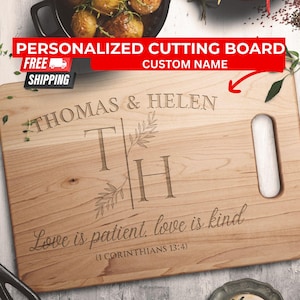 Personalized Christian Cutting Board with Custom Name, Engraved Charcuterie Board, Bible Verse Gift for Wedding, Housewarming, Anniversary