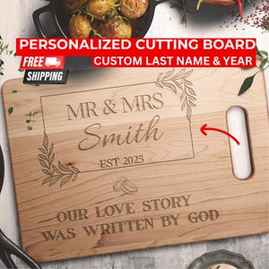 Personalized Christian Cutting Board Gift for Wedding Couple, Engraved Charcuterie Board, Bible Verse Gift for Housewarming, Anniversary