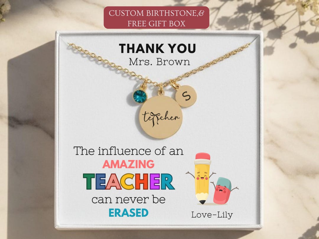 Personalized Teacher Appreciation Necklace With Birthstone & Initial ...