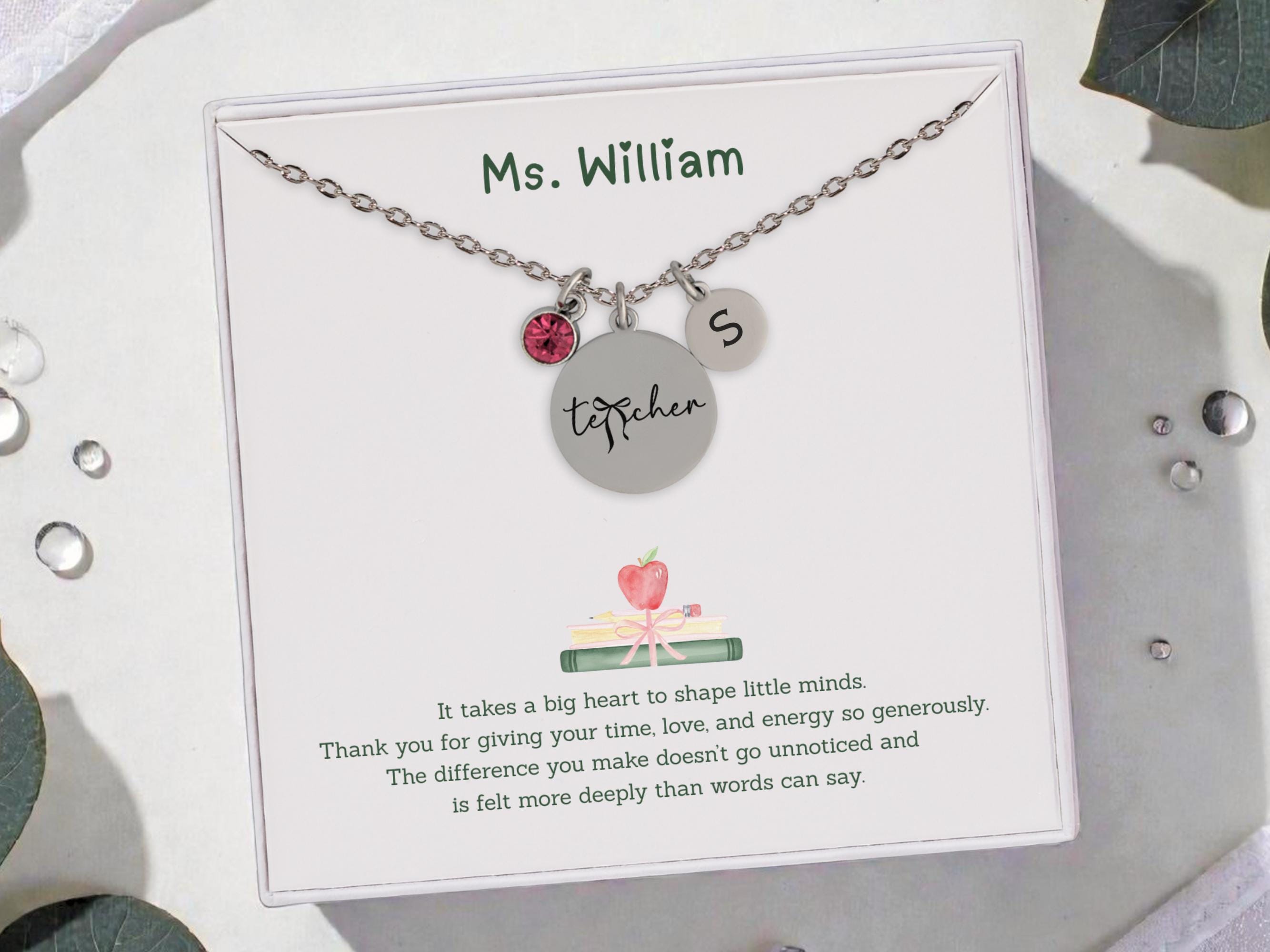 Personalized Teacher Appreciation Necklace With Initial & Birthstone ...