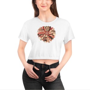 Floral Mandala Chic Crop Tee with Floral Design, Casual Summer Top, Trendy Streetwear, Gift for Her, Festival Outfit