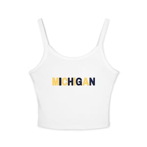 Michigan Graphic Spaghetti Strap Tank Top, Summer Wear, Casual Top, College Apparel, Gift for Her, Trendy Summer Fashion