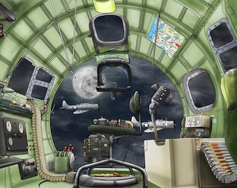 WWII Aviation Print: B-17 Gunner View, Dauntless Planes - 8x10