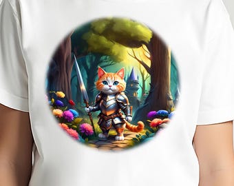 Arte do Cavaleiro Gato Malhado Laranja: Guerreiro de Fantasia, Castelo Medieval (Download Digital em PNG e JPG)