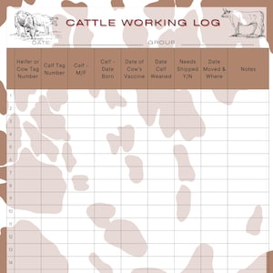 Cattle Tracking Log - Working over cattle log