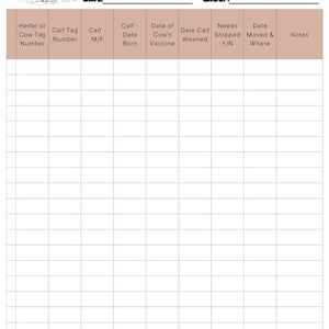 Cattle Working Log – Printable Calf & Cow Tracking Sheet