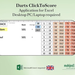 Darts counter Statistik statistics + Saving results + Dart, Excel, Microsoft, VBA, Scoreboard, Tracker, Programm, ClickToScore