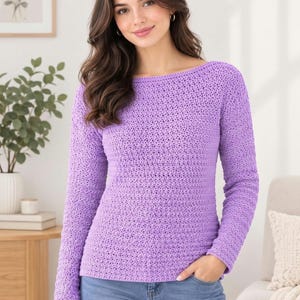 Crochet Women Sweater Pattern For beginner Boat Neck Pullover Sweater PDF 6 Size XS—4/5XL Digital Download