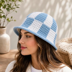 Women Crochet Hat pattern, Checkered Two Tone Hat PDF, Easy Crochet Pattern For Beginners (Digital Download)