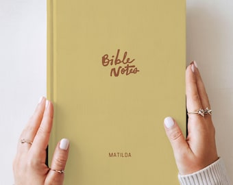 Personalized Name Bible Notes Journal for Bible Study: Handwritten Minimal Vintage Yellow Lined Hardcover Journal, Custom Gift for Christian