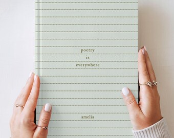 Personalized Name Poetry Notebook for Writer: Minimal Vintage Sage Green Lined Hardcover Journal, Custom Gift for Writer & Artist