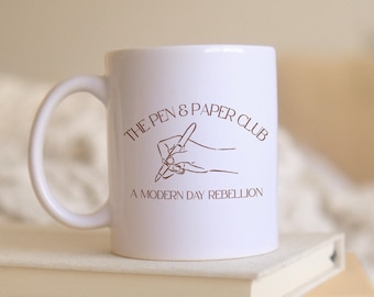 Journal Writer Mug: Pen & Paper Literary Gift, 11oz Vintage Style Coffee Cup, Funny Gift for Writer