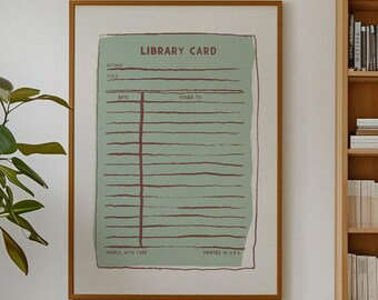 Vintage Library Card Print: Bookish Wall Art Sage Green, Boho Reading Nook Decor, Book Lover Gift (Digital Download, Vertical)