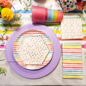 Regenboog verjaardagsfeestje benodigdheden set voor 8 personen – borden, servetten, kopjes – kinderverjaardag, regenboogthema, decor wegwerpservies