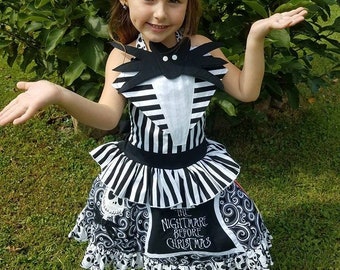 CUSTOM made boutique inspired NBC Nightmare  Christmas Jack and Sally dress sizes 3t to 9/10 Halloween pageant cosplay