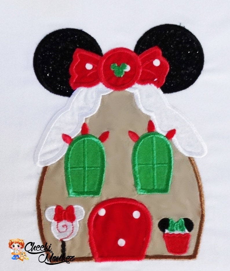 Boutique Custom Minnie Inspired Christmas gingerbread House Xmas embroidery Applique Patch DIY 5x7 n 4x4 image 1